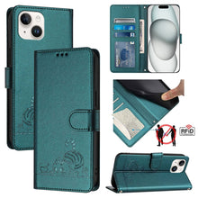 Load image into Gallery viewer, Cat Rat Embossed Pattern RFID Leather Phone Case with Lanyard, For iPhone 15, For iPhone 14 Plus, For iPhone 14/13, For iPhone 14 Pro, For iPhone 14 Pro Max, For iPhone SE 2022/SE 2020/6/7/8, For iPhone 13 Pro Max, For iPhone 13 Pro