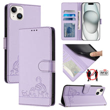 Load image into Gallery viewer, Cat Rat Embossed Pattern RFID Leather Phone Case with Lanyard, For iPhone 15, For iPhone 14 Plus, For iPhone 14/13, For iPhone 14 Pro, For iPhone 14 Pro Max, For iPhone SE 2022/SE 2020/6/7/8, For iPhone 13 Pro Max, For iPhone 13 Pro