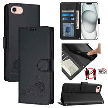 Load image into Gallery viewer, Cat Rat Embossed Pattern RFID Leather Phone Case with Lanyard, For iPhone 15, For iPhone 14 Plus, For iPhone 14/13, For iPhone 14 Pro, For iPhone 14 Pro Max, For iPhone SE 2022/SE 2020/6/7/8, For iPhone 13 Pro Max, For iPhone 13 Pro