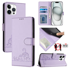 Load image into Gallery viewer, Cat Rat Embossed Pattern RFID Leather Phone Case with Lanyard, For iPhone 15, For iPhone 14 Plus, For iPhone 14/13, For iPhone 14 Pro, For iPhone 14 Pro Max, For iPhone SE 2022/SE 2020/6/7/8, For iPhone 13 Pro Max, For iPhone 13 Pro