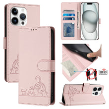 Load image into Gallery viewer, Cat Rat Embossed Pattern RFID Leather Phone Case with Lanyard, For iPhone 15, For iPhone 14 Plus, For iPhone 14/13, For iPhone 14 Pro, For iPhone 14 Pro Max, For iPhone SE 2022/SE 2020/6/7/8, For iPhone 13 Pro Max, For iPhone 13 Pro