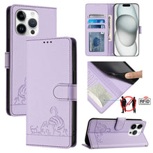 Load image into Gallery viewer, Cat Rat Embossed Pattern RFID Leather Phone Case with Lanyard, For iPhone 15, For iPhone 14 Plus, For iPhone 14/13, For iPhone 14 Pro, For iPhone 14 Pro Max, For iPhone SE 2022/SE 2020/6/7/8, For iPhone 13 Pro Max, For iPhone 13 Pro