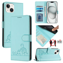 Load image into Gallery viewer, Cat Rat Embossed Pattern RFID Leather Phone Case with Lanyard, For iPhone 13 mini, For iPhone 12/12 Pro, For iPhone 12 Pro Max, For iPhone 12 mini, For iPhone 11 Pro Max, For iPhone 11, For iPhone 11 Pro, For iPhone XS / X