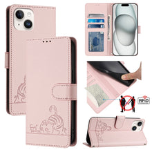 Load image into Gallery viewer, Cat Rat Embossed Pattern RFID Leather Phone Case with Lanyard, For iPhone 13 mini, For iPhone 12/12 Pro, For iPhone 12 Pro Max, For iPhone 12 mini, For iPhone 11 Pro Max, For iPhone 11, For iPhone 11 Pro, For iPhone XS / X