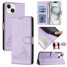 Load image into Gallery viewer, Cat Rat Embossed Pattern RFID Leather Phone Case with Lanyard, For iPhone 13 mini, For iPhone 12/12 Pro, For iPhone 12 Pro Max, For iPhone 12 mini, For iPhone 11 Pro Max, For iPhone 11, For iPhone 11 Pro, For iPhone XS / X
