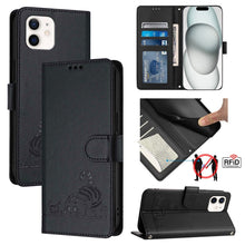 Load image into Gallery viewer, Cat Rat Embossed Pattern RFID Leather Phone Case with Lanyard, For iPhone 13 mini, For iPhone 12/12 Pro, For iPhone 12 Pro Max, For iPhone 12 mini, For iPhone 11 Pro Max, For iPhone 11, For iPhone 11 Pro, For iPhone XS / X