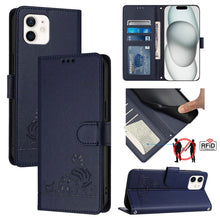 Load image into Gallery viewer, Cat Rat Embossed Pattern RFID Leather Phone Case with Lanyard, For iPhone 13 mini, For iPhone 12/12 Pro, For iPhone 12 Pro Max, For iPhone 12 mini, For iPhone 11 Pro Max, For iPhone 11, For iPhone 11 Pro, For iPhone XS / X