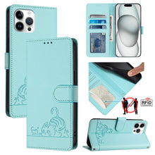 Load image into Gallery viewer, Cat Rat Embossed Pattern RFID Leather Phone Case with Lanyard, For iPhone 13 mini, For iPhone 12/12 Pro, For iPhone 12 Pro Max, For iPhone 12 mini, For iPhone 11 Pro Max, For iPhone 11, For iPhone 11 Pro, For iPhone XS / X