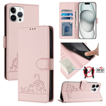 Load image into Gallery viewer, Cat Rat Embossed Pattern RFID Leather Phone Case with Lanyard, For iPhone 13 mini, For iPhone 12/12 Pro, For iPhone 12 Pro Max, For iPhone 12 mini, For iPhone 11 Pro Max, For iPhone 11, For iPhone 11 Pro, For iPhone XS / X