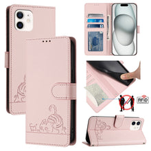 Load image into Gallery viewer, Cat Rat Embossed Pattern RFID Leather Phone Case with Lanyard, For iPhone 13 mini, For iPhone 12/12 Pro, For iPhone 12 Pro Max, For iPhone 12 mini, For iPhone 11 Pro Max, For iPhone 11, For iPhone 11 Pro, For iPhone XS / X