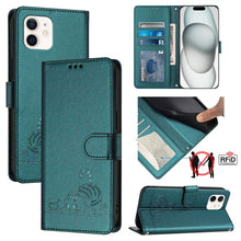 Load image into Gallery viewer, Cat Rat Embossed Pattern RFID Leather Phone Case with Lanyard, For iPhone 13 mini, For iPhone 12/12 Pro, For iPhone 12 Pro Max, For iPhone 12 mini, For iPhone 11 Pro Max, For iPhone 11, For iPhone 11 Pro, For iPhone XS / X