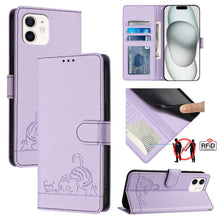 Load image into Gallery viewer, Cat Rat Embossed Pattern RFID Leather Phone Case with Lanyard, For iPhone 13 mini, For iPhone 12/12 Pro, For iPhone 12 Pro Max, For iPhone 12 mini, For iPhone 11 Pro Max, For iPhone 11, For iPhone 11 Pro, For iPhone XS / X
