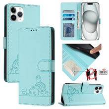 Load image into Gallery viewer, Cat Rat Embossed Pattern RFID Leather Phone Case with Lanyard, For iPhone 13 mini, For iPhone 12/12 Pro, For iPhone 12 Pro Max, For iPhone 12 mini, For iPhone 11 Pro Max, For iPhone 11, For iPhone 11 Pro, For iPhone XS / X