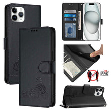 Load image into Gallery viewer, Cat Rat Embossed Pattern RFID Leather Phone Case with Lanyard, For iPhone 13 mini, For iPhone 12/12 Pro, For iPhone 12 Pro Max, For iPhone 12 mini, For iPhone 11 Pro Max, For iPhone 11, For iPhone 11 Pro, For iPhone XS / X