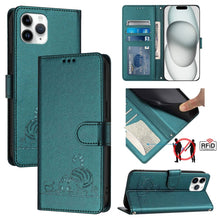 Load image into Gallery viewer, Cat Rat Embossed Pattern RFID Leather Phone Case with Lanyard, For iPhone 13 mini, For iPhone 12/12 Pro, For iPhone 12 Pro Max, For iPhone 12 mini, For iPhone 11 Pro Max, For iPhone 11, For iPhone 11 Pro, For iPhone XS / X