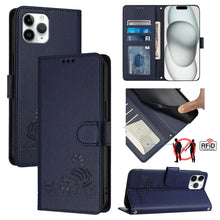 Load image into Gallery viewer, Cat Rat Embossed Pattern RFID Leather Phone Case with Lanyard, For iPhone 13 mini, For iPhone 12/12 Pro, For iPhone 12 Pro Max, For iPhone 12 mini, For iPhone 11 Pro Max, For iPhone 11, For iPhone 11 Pro, For iPhone XS / X