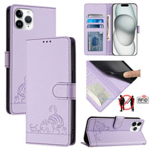 Load image into Gallery viewer, Cat Rat Embossed Pattern RFID Leather Phone Case with Lanyard, For iPhone 13 mini, For iPhone 12/12 Pro, For iPhone 12 Pro Max, For iPhone 12 mini, For iPhone 11 Pro Max, For iPhone 11, For iPhone 11 Pro, For iPhone XS / X