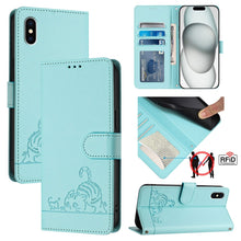 Load image into Gallery viewer, Cat Rat Embossed Pattern RFID Leather Phone Case with Lanyard, For iPhone 13 mini, For iPhone 12/12 Pro, For iPhone 12 Pro Max, For iPhone 12 mini, For iPhone 11 Pro Max, For iPhone 11, For iPhone 11 Pro, For iPhone XS / X