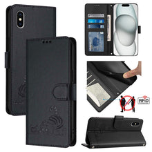 Load image into Gallery viewer, Cat Rat Embossed Pattern RFID Leather Phone Case with Lanyard, For iPhone 13 mini, For iPhone 12/12 Pro, For iPhone 12 Pro Max, For iPhone 12 mini, For iPhone 11 Pro Max, For iPhone 11, For iPhone 11 Pro, For iPhone XS / X