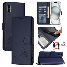 Load image into Gallery viewer, Cat Rat Embossed Pattern RFID Leather Phone Case with Lanyard, For iPhone 13 mini, For iPhone 12/12 Pro, For iPhone 12 Pro Max, For iPhone 12 mini, For iPhone 11 Pro Max, For iPhone 11, For iPhone 11 Pro, For iPhone XS / X