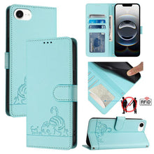 Load image into Gallery viewer, Cat Rat Embossed Pattern RFID Leather Phone Case with Lanyard, For iPhone 17 Pro Max, For iPhone 17 Pro, For iPhone 17, For iPhone Air, For iPhone SE 2024, For iPhone 15 Pro Max, For iPhone 15 Pro, For iPhone 15 Plus