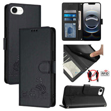 Load image into Gallery viewer, Cat Rat Embossed Pattern RFID Leather Phone Case with Lanyard, For iPhone 17 Pro Max, For iPhone 17 Pro, For iPhone 17, For iPhone Air, For iPhone SE 2024, For iPhone 15 Pro Max, For iPhone 15 Pro, For iPhone 15 Plus