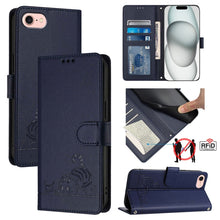 Load image into Gallery viewer, Cat Rat Embossed Pattern RFID Leather Phone Case with Lanyard, For iPhone 17 Pro Max, For iPhone 17 Pro, For iPhone 17, For iPhone Air, For iPhone SE 2024, For iPhone 15 Pro Max, For iPhone 15 Pro, For iPhone 15 Plus