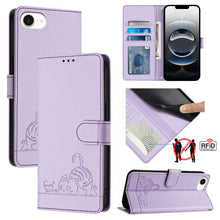 Load image into Gallery viewer, Cat Rat Embossed Pattern RFID Leather Phone Case with Lanyard, For iPhone 17 Pro Max, For iPhone 17 Pro, For iPhone 17, For iPhone Air, For iPhone SE 2024, For iPhone 15 Pro Max, For iPhone 15 Pro, For iPhone 15 Plus