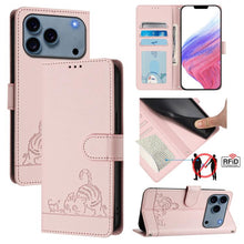 Load image into Gallery viewer, Cat Rat Embossed Pattern RFID Leather Phone Case with Lanyard, For iPhone 18 Pro / 17 Pro, For iPhone 18 Pro Max / 17 Pro Max, For iPhone 17, For iPhone Air, For iPhone 17e / 16e, For iPhone 15 Pro Max, For iPhone 15 Pro, For iPhone 15 Plus