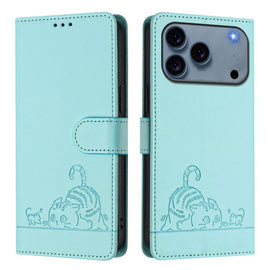 Cat Rat Embossed Pattern RFID Leather Phone Case with Lanyard, For iPhone 18 Pro / 17 Pro, For iPhone 18 Pro Max / 17 Pro Max, For iPhone 17, For iPhone Air, For iPhone 17e / 16e, For iPhone 15 Pro Max, For iPhone 15 Pro, For iPhone 15 Plus