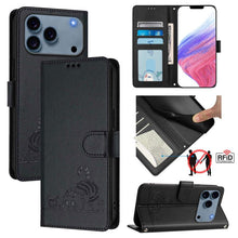 Load image into Gallery viewer, Cat Rat Embossed Pattern RFID Leather Phone Case with Lanyard, For iPhone 18 Pro / 17 Pro, For iPhone 18 Pro Max / 17 Pro Max, For iPhone 17, For iPhone Air, For iPhone 17e / 16e, For iPhone 15 Pro Max, For iPhone 15 Pro, For iPhone 15 Plus