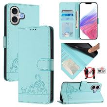 Load image into Gallery viewer, Cat Rat Embossed Pattern RFID Leather Phone Case with Lanyard, For iPhone 18 Pro / 17 Pro, For iPhone 18 Pro Max / 17 Pro Max, For iPhone 17, For iPhone Air, For iPhone 17e / 16e, For iPhone 15 Pro Max, For iPhone 15 Pro, For iPhone 15 Plus