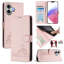 Load image into Gallery viewer, Cat Rat Embossed Pattern RFID Leather Phone Case with Lanyard, For iPhone 18 Pro / 17 Pro, For iPhone 18 Pro Max / 17 Pro Max, For iPhone 17, For iPhone Air, For iPhone 17e / 16e, For iPhone 15 Pro Max, For iPhone 15 Pro, For iPhone 15 Plus