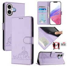 Load image into Gallery viewer, Cat Rat Embossed Pattern RFID Leather Phone Case with Lanyard, For iPhone 18 Pro / 17 Pro, For iPhone 18 Pro Max / 17 Pro Max, For iPhone 17, For iPhone Air, For iPhone 17e / 16e, For iPhone 15 Pro Max, For iPhone 15 Pro, For iPhone 15 Plus