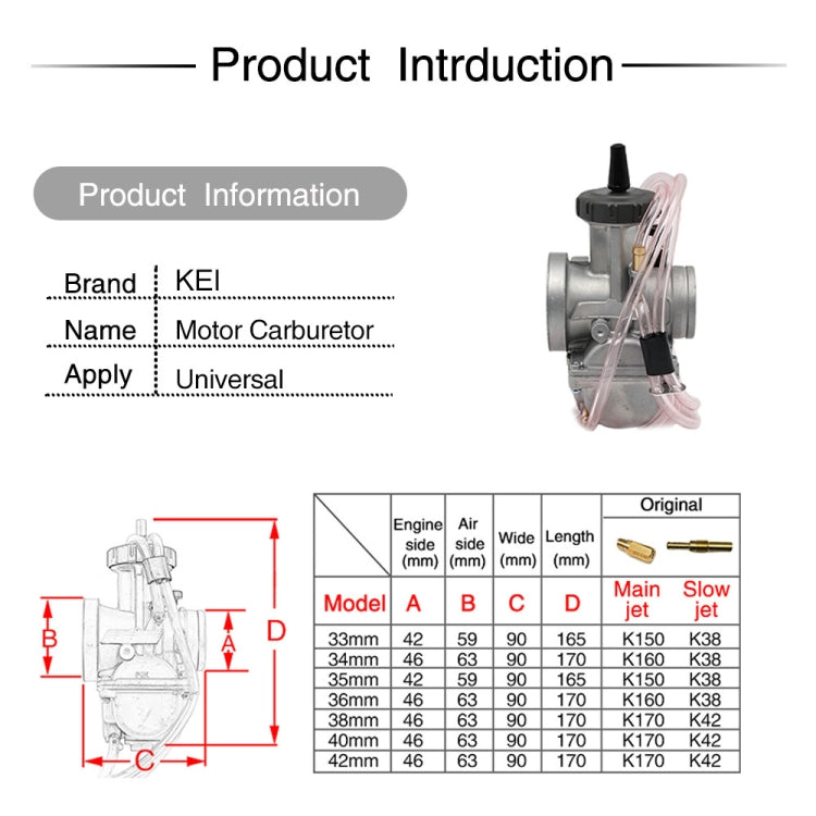 Universal Motorcycle Carburetor Carb Motor Carburetor, PWK33mm, PWK34mm, PWK35mm, PWK36mm, PWK38mm, PWK40mm, PWK42mm