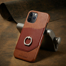 Load image into Gallery viewer, Fierre Shann Oil Wax Texture Genuine Leather Back Cover Case with 360 Degree Rotation Holder &amp; Card Slot, For iPhone 12 Pro Max, For iPhone 12 / 12 Pro, For iPhone 12 mini
