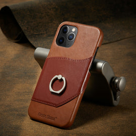 Fierre Shann Oil Wax Texture Genuine Leather Back Cover Case with 360 Degree Rotation Holder & Card Slot, For iPhone 12 Pro Max, For iPhone 12 / 12 Pro, For iPhone 12 mini