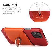 Load image into Gallery viewer, Fierre Shann Oil Wax Texture Genuine Leather Back Cover Case with 360 Degree Rotation Holder &amp; Card Slot, For iPhone 12 Pro Max, For iPhone 12 / 12 Pro, For iPhone 12 mini