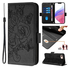 Load image into Gallery viewer, Embossed Rose RFID Anti-theft Leather Phone Case, For iPhone 14 Pro Max, For iPhone SE 2022 / SE 2020 / 8 / 7, For iPhone 13 Pro Max, For iPhone 13 Pro, For iPhone 13 mini, For iPhone 12  / 12 Pro, For iPhone 12 Pro Max, For iPhone 12 mini