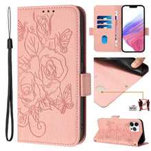 Load image into Gallery viewer, Embossed Rose RFID Anti-theft Leather Phone Case, For iPhone 14 Pro Max, For iPhone SE 2022 / SE 2020 / 8 / 7, For iPhone 13 Pro Max, For iPhone 13 Pro, For iPhone 13 mini, For iPhone 12  / 12 Pro, For iPhone 12 Pro Max, For iPhone 12 mini