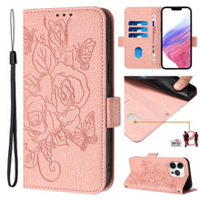 Load image into Gallery viewer, Embossed Rose RFID Anti-theft Leather Phone Case, For iPhone 14 Pro Max, For iPhone SE 2022 / SE 2020 / 8 / 7, For iPhone 13 Pro Max, For iPhone 13 Pro, For iPhone 13 mini, For iPhone 12  / 12 Pro, For iPhone 12 Pro Max, For iPhone 12 mini