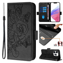 Load image into Gallery viewer, Embossed Rose RFID Anti-theft Leather Phone Case, For iPhone 16, For iPhone 15 Pro Max, For iPhone 15 Pro, For iPhone 15 Plus, For iPhone 15, For iPhone 14 Plus, For iPhone 14 / 13, For iPhone 14 Pro