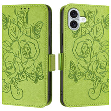 Load image into Gallery viewer, Embossed Rose RFID Anti-theft Leather Phone Case, For iPhone 16, For iPhone 15 Pro Max, For iPhone 15 Pro, For iPhone 15 Plus, For iPhone 15, For iPhone 14 Plus, For iPhone 14 / 13, For iPhone 14 Pro
