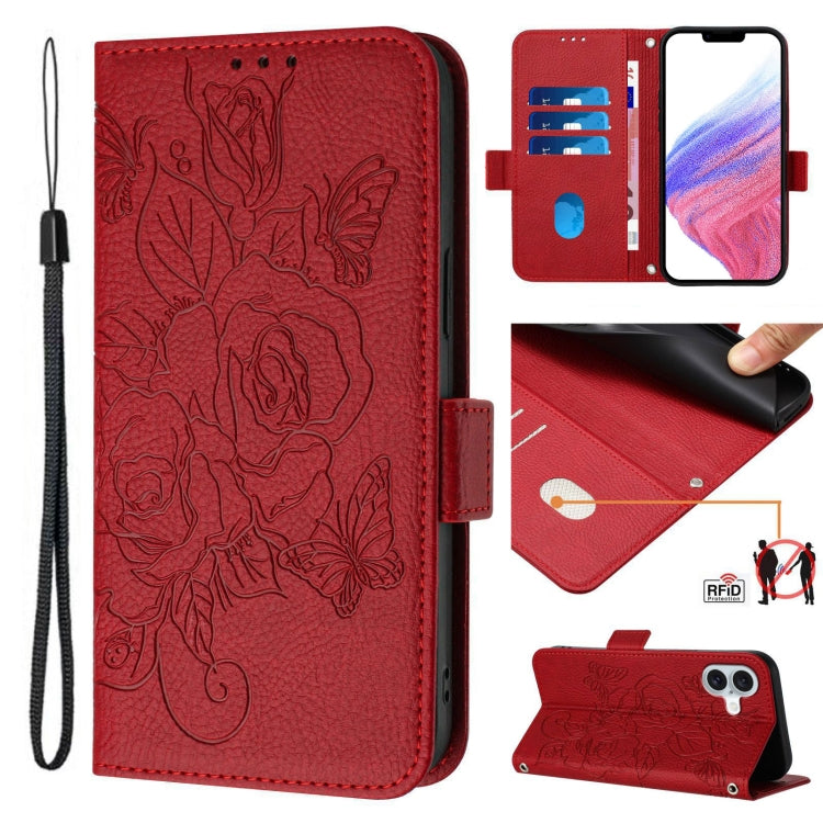 Embossed Rose RFID Anti-theft Leather Phone Case, For iPhone 16, For iPhone 15 Pro Max, For iPhone 15 Pro, For iPhone 15 Plus, For iPhone 15, For iPhone 14 Plus, For iPhone 14 / 13, For iPhone 14 Pro