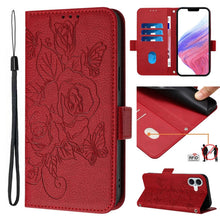 Load image into Gallery viewer, Embossed Rose RFID Anti-theft Leather Phone Case, For iPhone 16, For iPhone 15 Pro Max, For iPhone 15 Pro, For iPhone 15 Plus, For iPhone 15, For iPhone 14 Plus, For iPhone 14 / 13, For iPhone 14 Pro