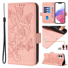 Load image into Gallery viewer, Embossed Rose RFID Anti-theft Leather Phone Case, For iPhone 16, For iPhone 15 Pro Max, For iPhone 15 Pro, For iPhone 15 Plus, For iPhone 15, For iPhone 14 Plus, For iPhone 14 / 13, For iPhone 14 Pro