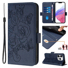 Load image into Gallery viewer, Embossed Rose RFID Anti-theft Leather Phone Case, For iPhone 17 Pro Max, For iPhone 17 Pro, For iPhone 17, For iPhone Air, For iPhone SE 2024, For iPhone 16 Pro Max, For iPhone 16 Pro, For iPhone 16 Plus