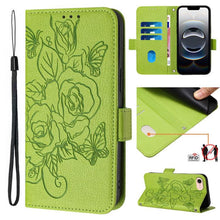 Load image into Gallery viewer, Embossed Rose RFID Anti-theft Leather Phone Case, For iPhone 17 Pro Max, For iPhone 17 Pro, For iPhone 17, For iPhone Air, For iPhone SE 2024, For iPhone 16 Pro Max, For iPhone 16 Pro, For iPhone 16 Plus