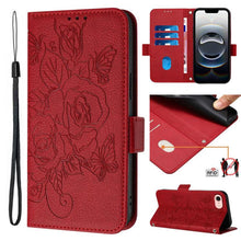 Load image into Gallery viewer, Embossed Rose RFID Anti-theft Leather Phone Case, For iPhone 17 Pro Max, For iPhone 17 Pro, For iPhone 17, For iPhone Air, For iPhone SE 2024, For iPhone 16 Pro Max, For iPhone 16 Pro, For iPhone 16 Plus