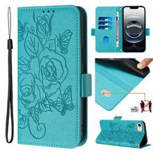Load image into Gallery viewer, Embossed Rose RFID Anti-theft Leather Phone Case, For iPhone 17 Pro Max, For iPhone 17 Pro, For iPhone 17, For iPhone Air, For iPhone SE 2024, For iPhone 16 Pro Max, For iPhone 16 Pro, For iPhone 16 Plus